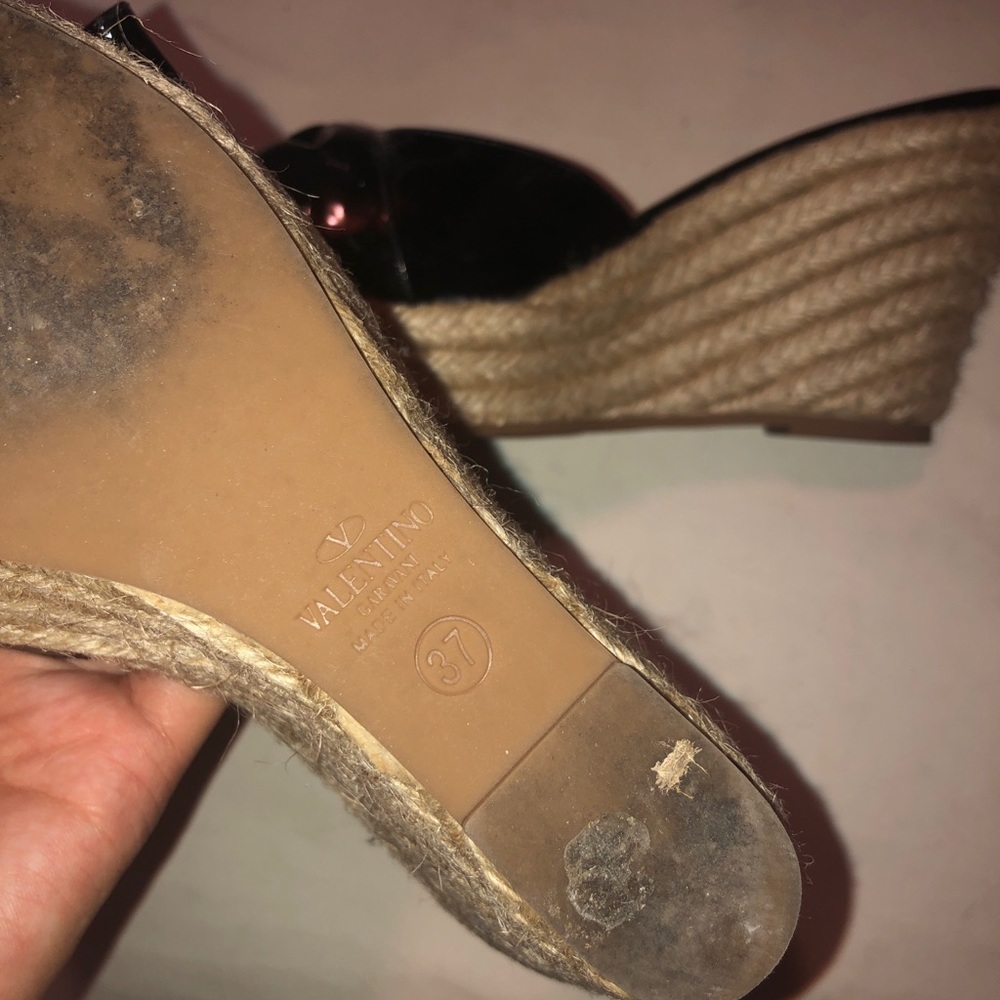 Valentino Black Patent Leather Bow Women Wedges - Picture 4 of 5